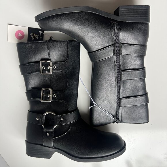 Art Class Black Mid-Calf Boots With Triple Buckle Details & Side Zipper Girls 4 - Picture 3 of 10